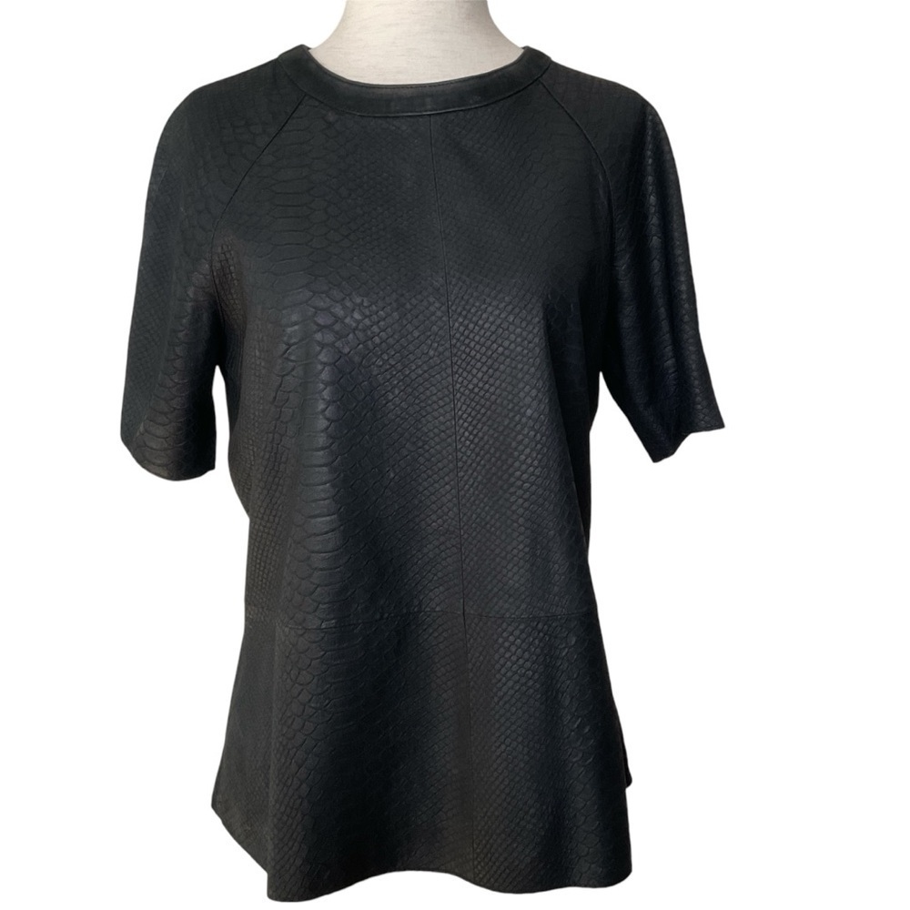 Vince. Embossed Snake Leather Tee In Black Size Xsmall